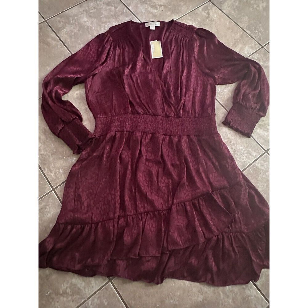 NWT $165 Michael Kors 2X Julia Satin Blouson Dress In Dark Ruby